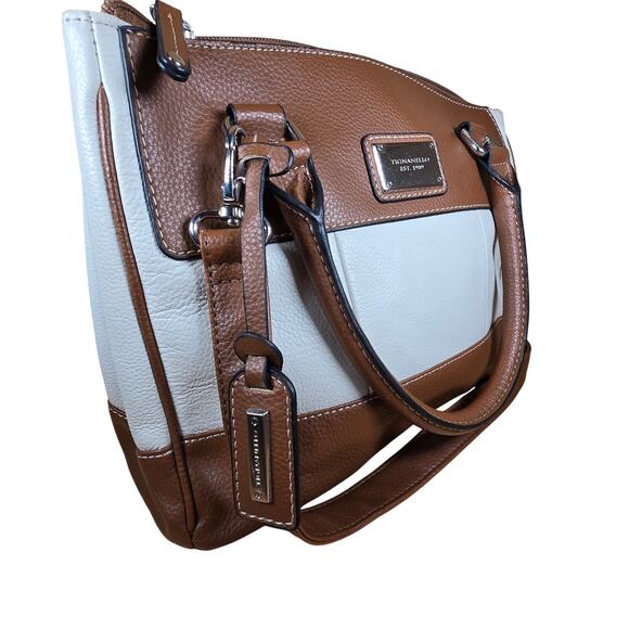 Tignanello Brown Cream Vintage Top Handle Shoulder Strap Bag Purse Multi Pocket - Picture 3 of 8